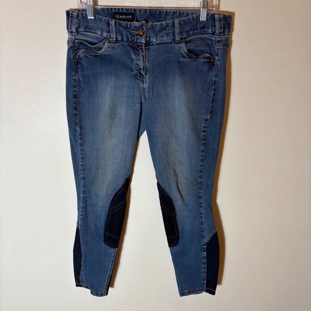 Ariat Blue Denim Breeches Riding Pants Knee‎ Patch Size 32R
